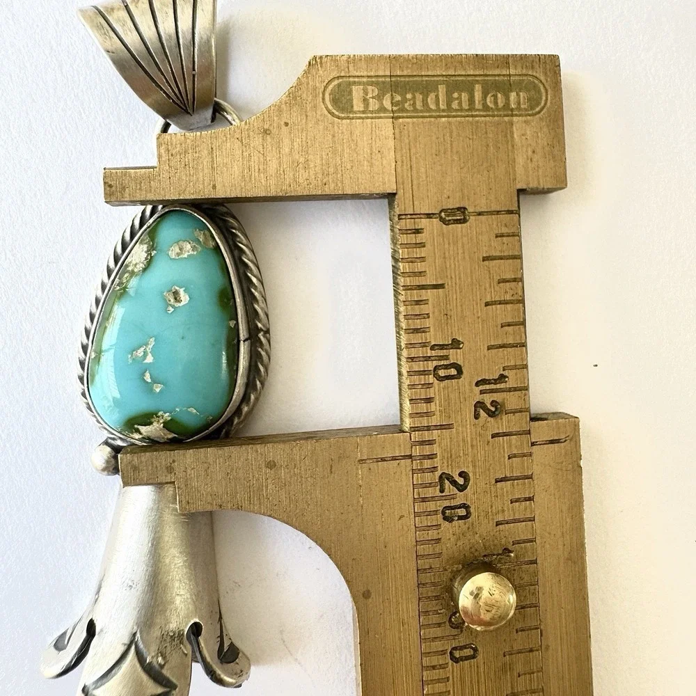 Squash Blossom Pendant Sonoran Gold Turquoise 2in‎ Sterling McCarthy Native Amer